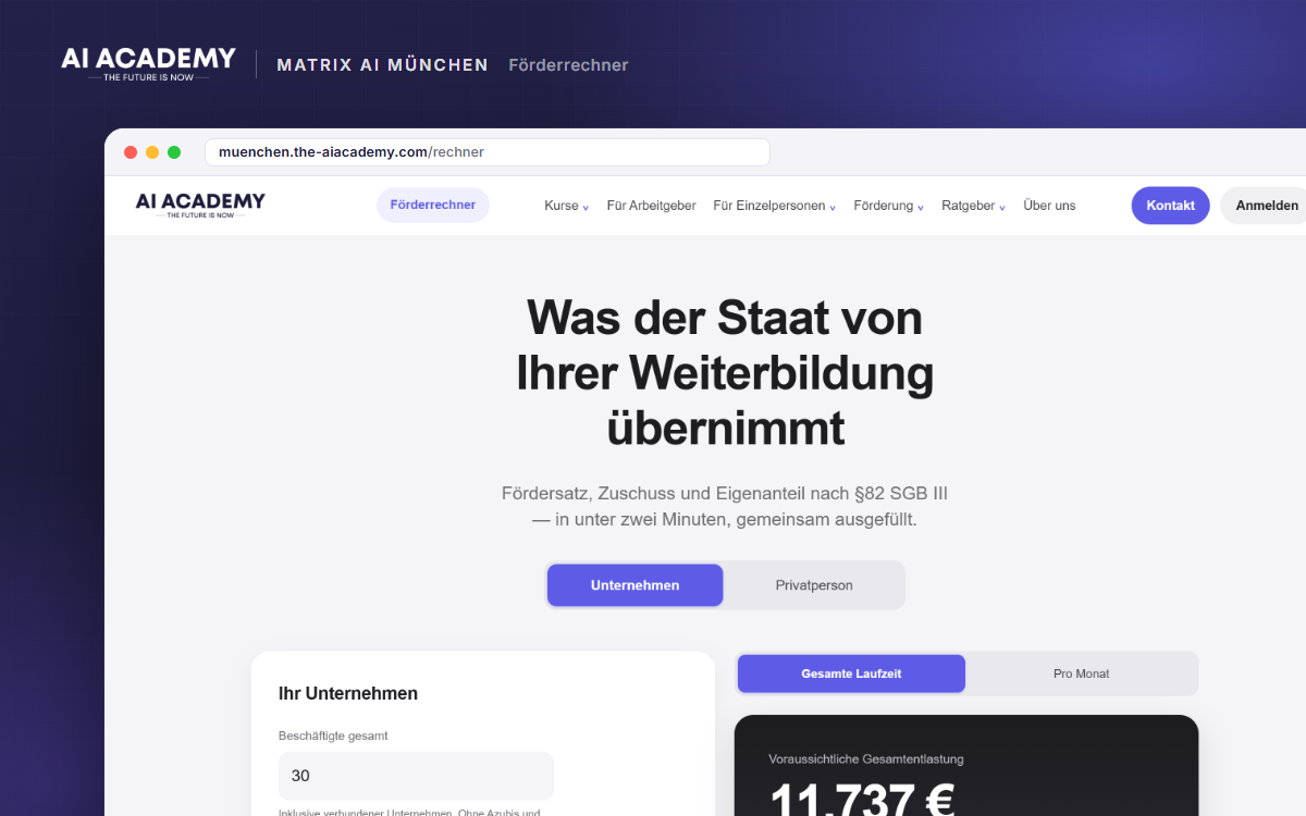 Matrix AI Business Solution GmbH — AI Academy Förderrechner